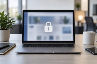 Un portail intranet générique et flouté avec un cadenas apparaît sur un ordinateur neutre.