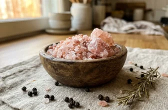Bol de sel rose cristallisé avec romarin et poivre noir